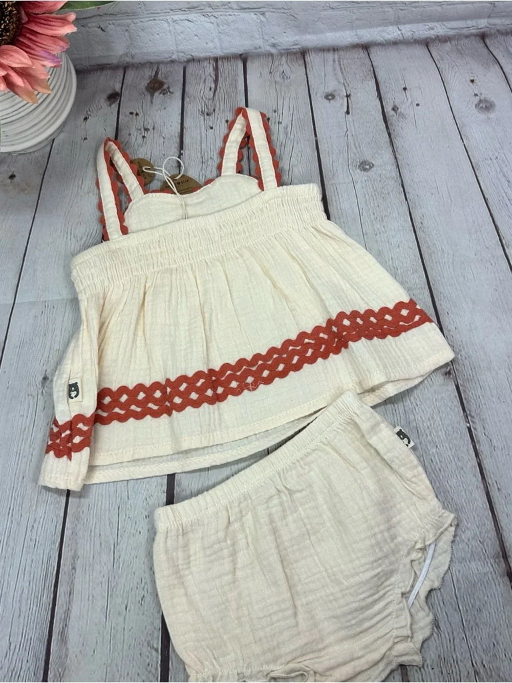NWT Rabbit & Bear sleeveless top & Bloomers Set organic boho retro neutral